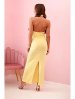 Dámská maxi šaty s odhalenými zády a řasením - žluté