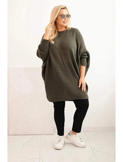 Dámský svetr Plus Size s model 21798603 pončo khaki - K-Fashion