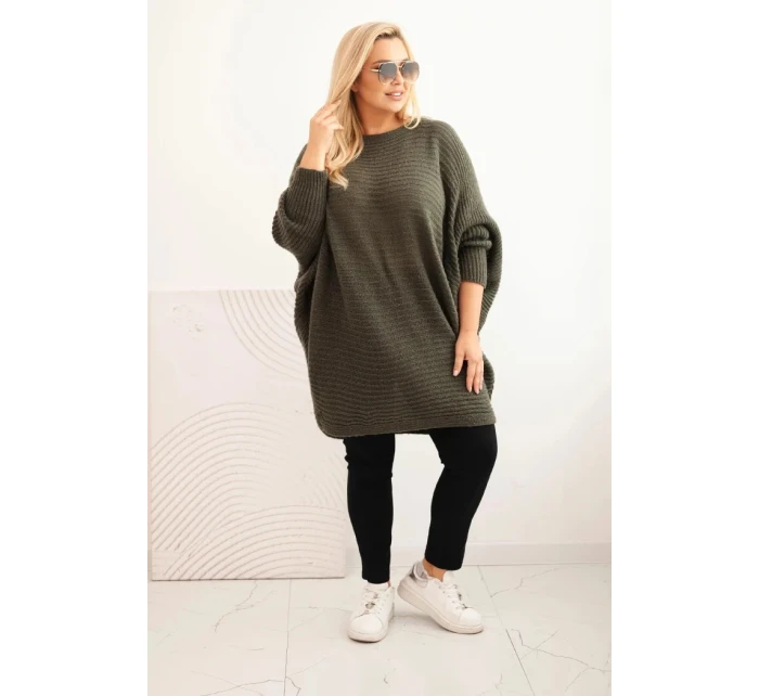 Dámský svetr Plus Size s mohair pončo khaki Dámský svetr Plus Size s mohair pončo khaki
