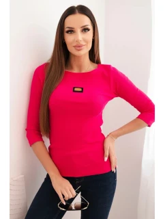 Dámská pruhovaná halenka s 3/4 rukávem a ozdobnou nášivkou fuchsie