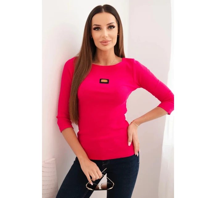 Dámská pruhovaná halenka s 3/4 rukávem a ozdobnou nášivkou fuchsie Dámská pruhovaná halenka s 3/4 rukávem a ozdobnou nášivkou fuchsie