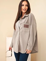 Dámská košile z bavlněného manšestru oversized s kapsami a dlouhým rukávem fango zelená