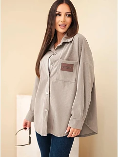 Dámská košile z oversized s kapsami a dlouhým rukávem fango zelená model 22347750 - K-Fashion