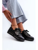 Šněrovací dámské polobotky na platformě z přírodní kůže model 21660188 Černé - S.Barski Šněrovací dámské polobotky na platformě z přírodní kůže model 21660188 Černé - S.Barski