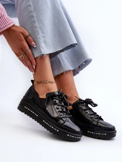 Šněrovací dámské polobotky na platformě z přírodní kůže model 21660188 Černé - S.Barski