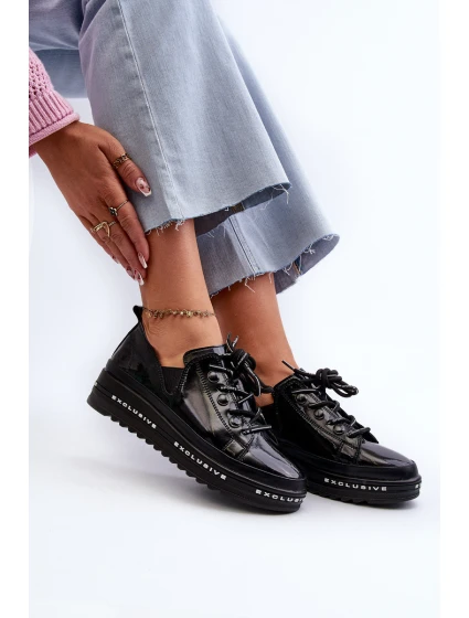 Šněrovací dámské polobotky na platformě z přírodní kůže model 21660188 Černé - S.Barski Šněrovací dámské polobotky na platformě z přírodní kůže model 21660188 Černé - S.Barski