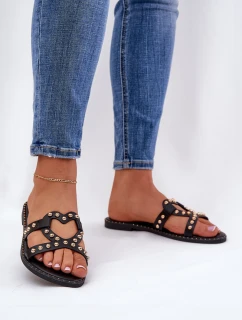 Zdobené Ploché Dámské Sandály Černé Adivrae