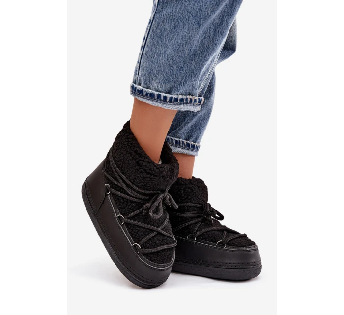 Dámské sněhule s kožíškem typu vázané Černé model 21757752 - Boto