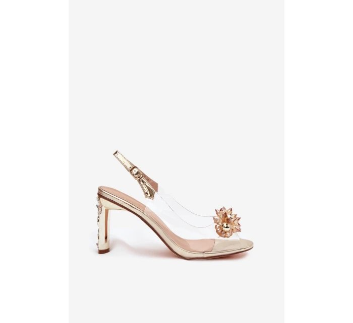 Průhledné sandály na podpatku s ozdobami D&A MR52-232 zlaté