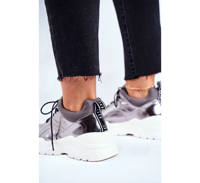 Kožené Sportovní Obuv Sneakers GOE Stříbrné Kožené Sportovní Obuv Sneakers GOE Stříbrné