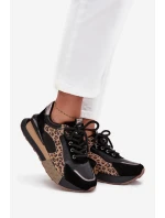 Dámské kožené tenisky na platformě s leopardím vzorem Artiker – černé Dámské kožené tenisky na platformě s leopardím vzorem Artiker – černé