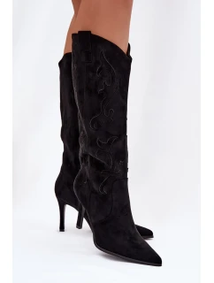 Dámské kozačky na podpatku – „kovbojky“ z eko‑semiše Belonia (černé)