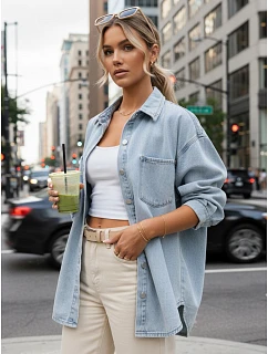 Dámská džínová košilová bunda modrá FashionStreet TY5680