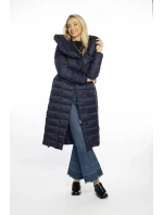 Tmavě modrý prošívaný kabát s vysokým stojáčkem a kapucí model 21247307 - Ann Gissy