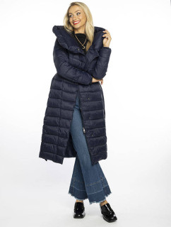Tmavě modrý prošívaný kabát s vysokým stojáčkem a kapucí (AG1-J9062C)