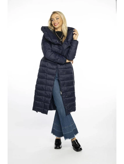 Tmavě modrý prošívaný kabát s vysokým stojáčkem a kapucí model 21247307 - Ann Gissy