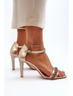 model 21652356 Dámské Kožené Sandály Na Podpatku Zlaté - Zazoo