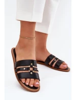 Ploché dámské sandály se zlatým detailem černé model 21700081 - Boto Ploché dámské sandály se zlatým detailem černé model 21700081 - Boto