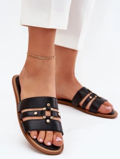 Ploché dámské sandály se zlatým detailem černé model 21700081 - Boto