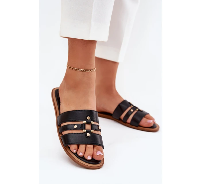 Ploché dámské sandály se zlatým detailem černé model 21700081 - Boto Ploché dámské sandály se zlatým detailem černé model 21700081 - Boto