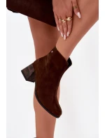 Kožené semišové dámské na podpatku  čokoládové model 21714678 - Maciejka