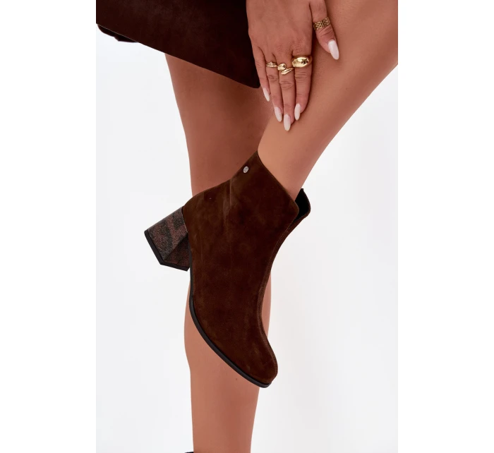 Kožené semišové dámské na podpatku  čokoládové model 21714678 - Maciejka