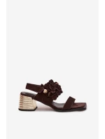 Semišové sandály na podpatku D&A model 22031921 Čokoládové - S.Barski