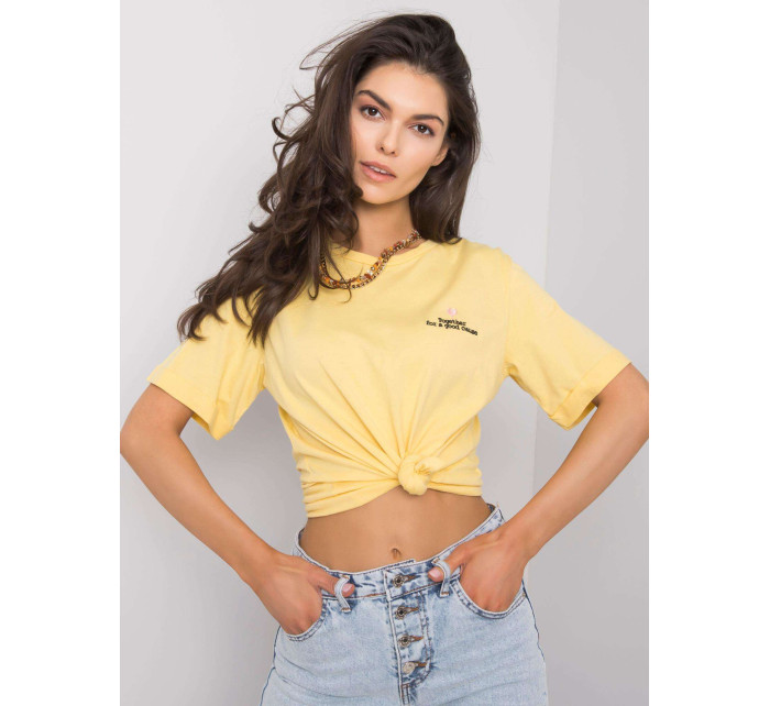 Žluté dámské tričko s výšivkou
