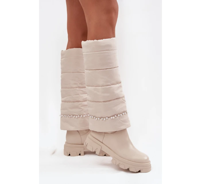 Dámské zateplené kozačky s korálky Irvette – světle béžové