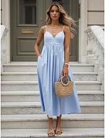 ELIENE modré bavlněné midi šaty FashionStreet EY2441 ELIENE modré bavlněné midi šaty FashionStreet EY2441