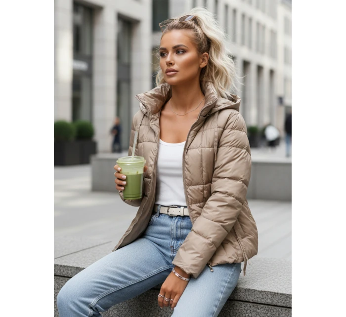 Dámská prošívaná bunda s kapucí béžová FashionStreet TY5585