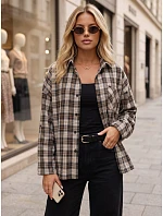 Dámská kostkovaná košile s bavlnou, béžová, FashionStreet DY0496 Dámská kostkovaná košile s bavlnou, béžová, FashionStreet DY0496