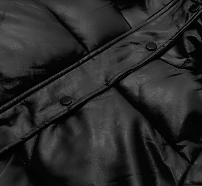 Černá dámská zimní bunda z ekologické kůže (TY038-1)