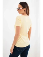 Dámská viskózová žebrovaná halenka s ozdobným výstřihem v model 22025272 žlutá - K-Fashion