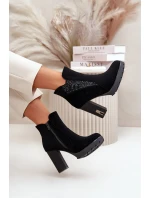 Zateplené dámské boty na vysokém podpatku s výšivkou černé model 21669227 - Boto