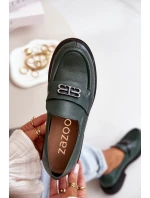 Zazoo 20174 Kožené Elegantní Polobotky Dámské Na Plochém Podpatku Tmavě Zelené