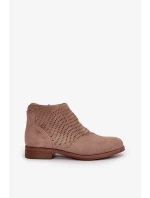 Dámské Kotníkové Boty Na Plochém Podpatku Ažurové Béžové S.Barski Dámské Kotníkové Boty Na Plochém Podpatku Ažurové Béžové S.Barski