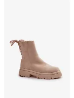 Semišové kotníkové boty na plochém podpatku šněrovací béžové model 20712785 - Kesi Semišové kotníkové boty na plochém podpatku šněrovací béžové model 20712785 - Kesi