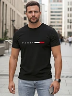 Pánské bavlněné tričko s nápisem PARIS, černé, FashionStreet NX5139R