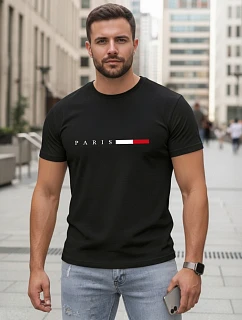 Koszulka męska bawełniana z napisem PARIS czarny model 22316054 - FashionStreet