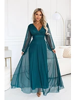 – elegantní maxi šaty s výstřihem do V – mořská zelená model 22342737 - numoco basic – elegantní maxi šaty s výstřihem do V – mořská zelená model 22342737 - numoco basic