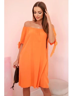 Dámské viskózové šaty s vázáním na rukávech oranžové