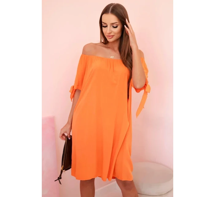 Dámské viskózové šaty s vázáním na rukávech oranžové Dámské viskózové šaty s vázáním na rukávech oranžové