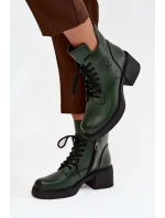 Dámské kožené kotníkové boty na klínu s vyhříváním Vinceza 39950 tmavě zelené