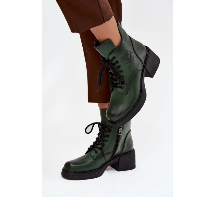 Dámské kožené kotníkové boty na klínu s vyhříváním Vinceza 39950 tmavě zelené