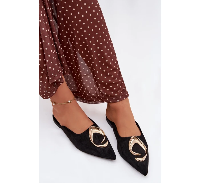 Dámské pantofle Mule s ozdobným zlatým detailem Černé Galvella Dámské pantofle Mule s ozdobným zlatým detailem Černé Galvella