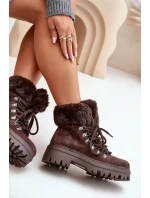 Šněrovací Dámské Trapery S Kožešinou Tmavě Hnědé Vaminia