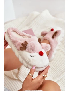 Futrzane Dámské Pantofle S Motivem Sobů Růžové Wistira