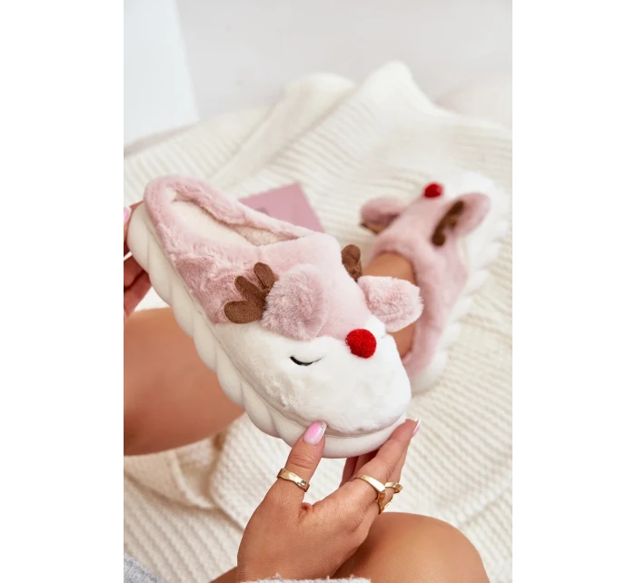 Futrzane Dámské Pantofle S Motivem Sobů Růžové Wistira Futrzane Dámské Pantofle S Motivem Sobů Růžové Wistira