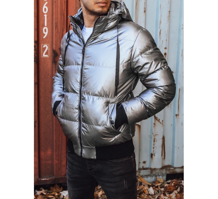 Pánská zimní bunda s kapucí ve stříbrné barvě FashionStreet TX3948 Pánská zimní bunda s kapucí ve stříbrné barvě FashionStreet TX3948